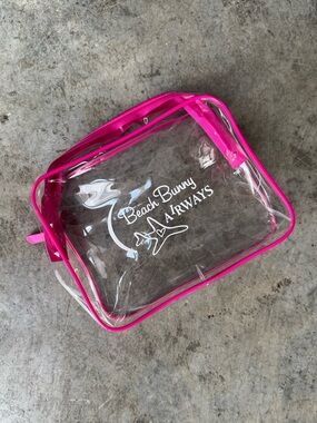 Beach Bunny Clear Cosmetic Pouch with Bright Pink Trim